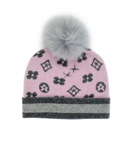 Tuque motif  monogramme  - Rose & Gris