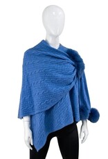 Châle + pompons bleu ciel