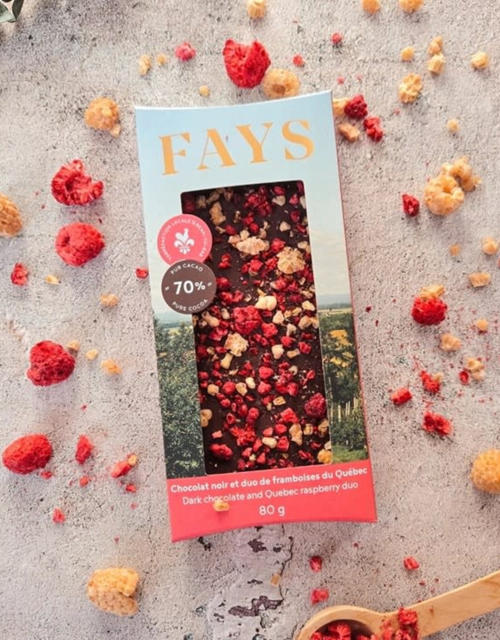 Fays terroir chocolaté Tablette de chocolat noir & Duo Framboises