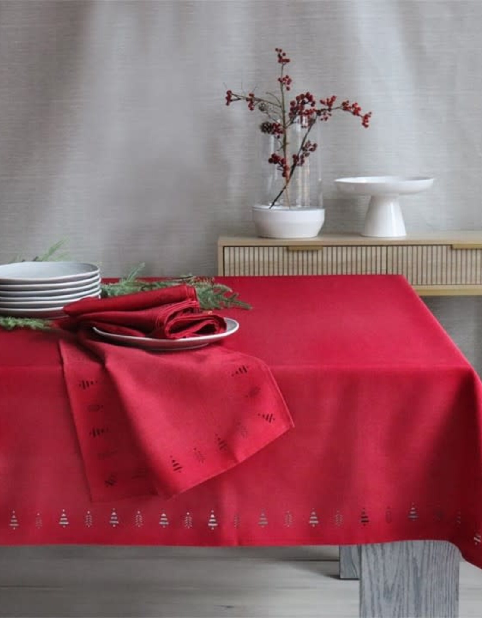 Nappe Rouge + bordure sapins - 60 x 120