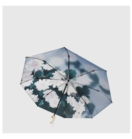 Petit parapluie compact - Fleurs blanche