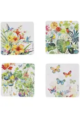 4 Sous-verre -Fleurs oiseaux