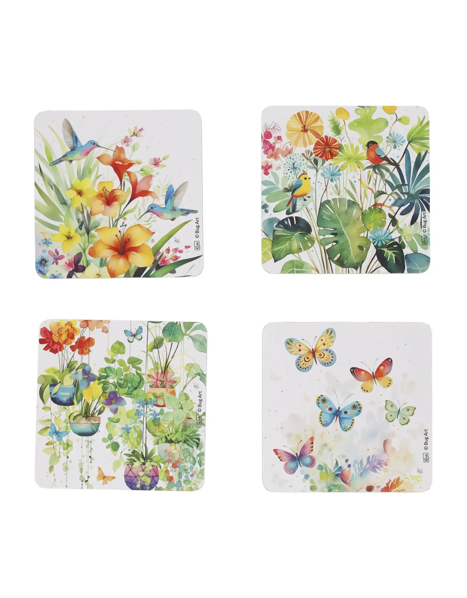 4 Sous-verre -Fleurs oiseaux
