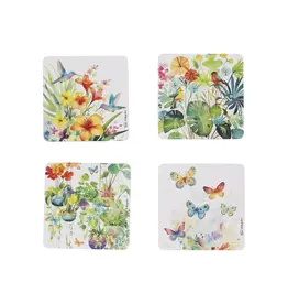 4 Sous-verre -Fleurs oiseaux