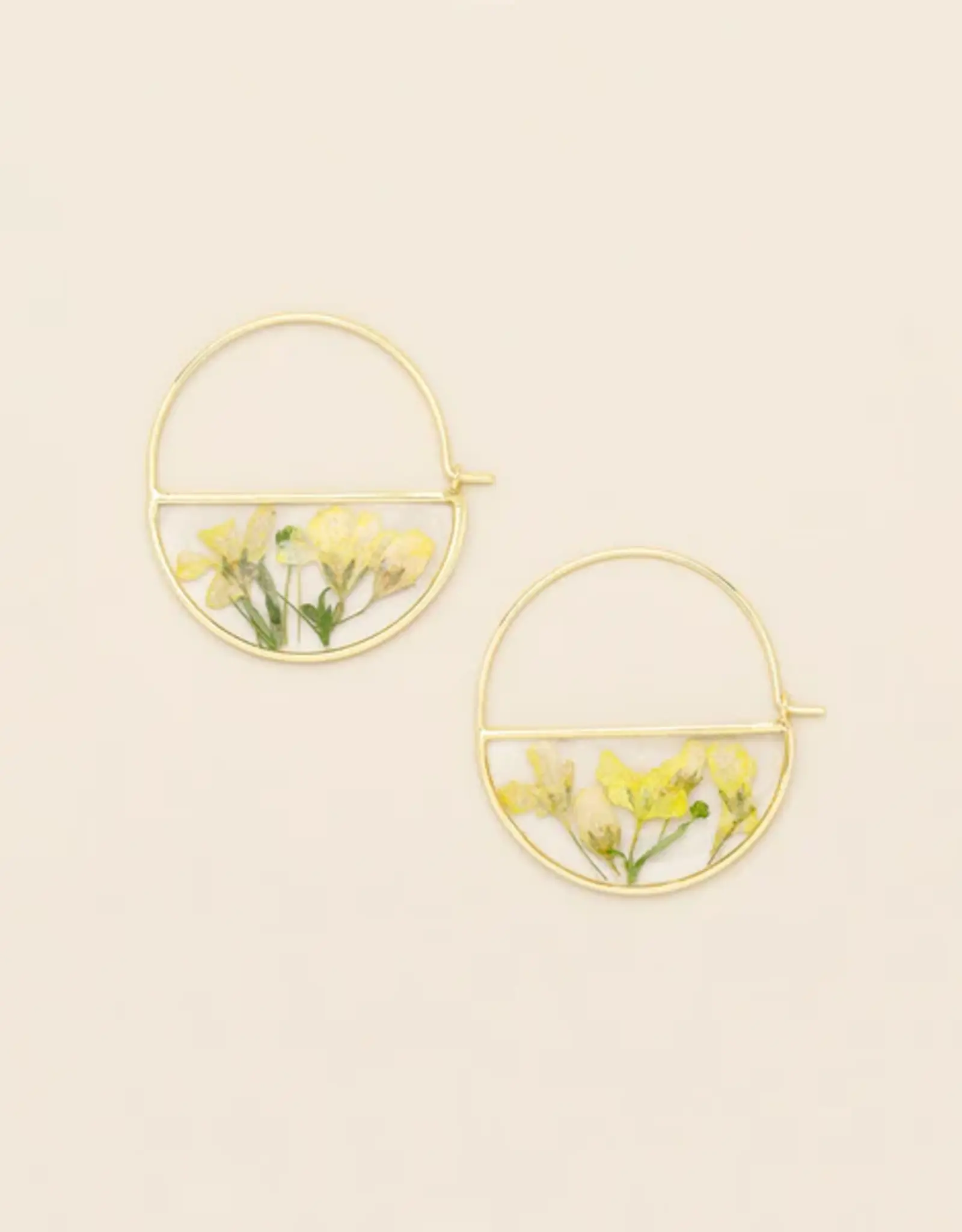 Anneaux Fleurs Pressées  - Gypsophile jaune/Or