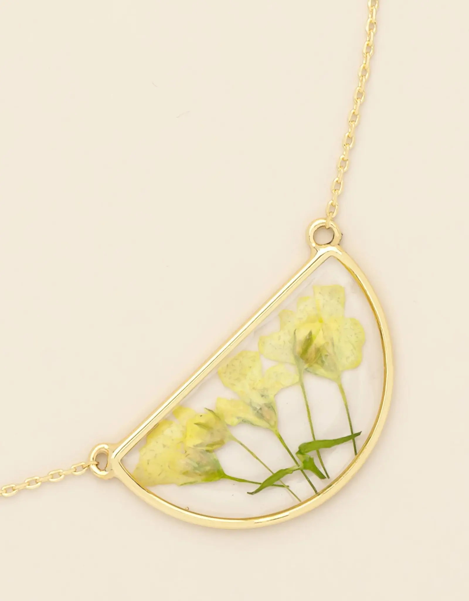 Collier  Fleurs Pressées  - Gypsophile jaune