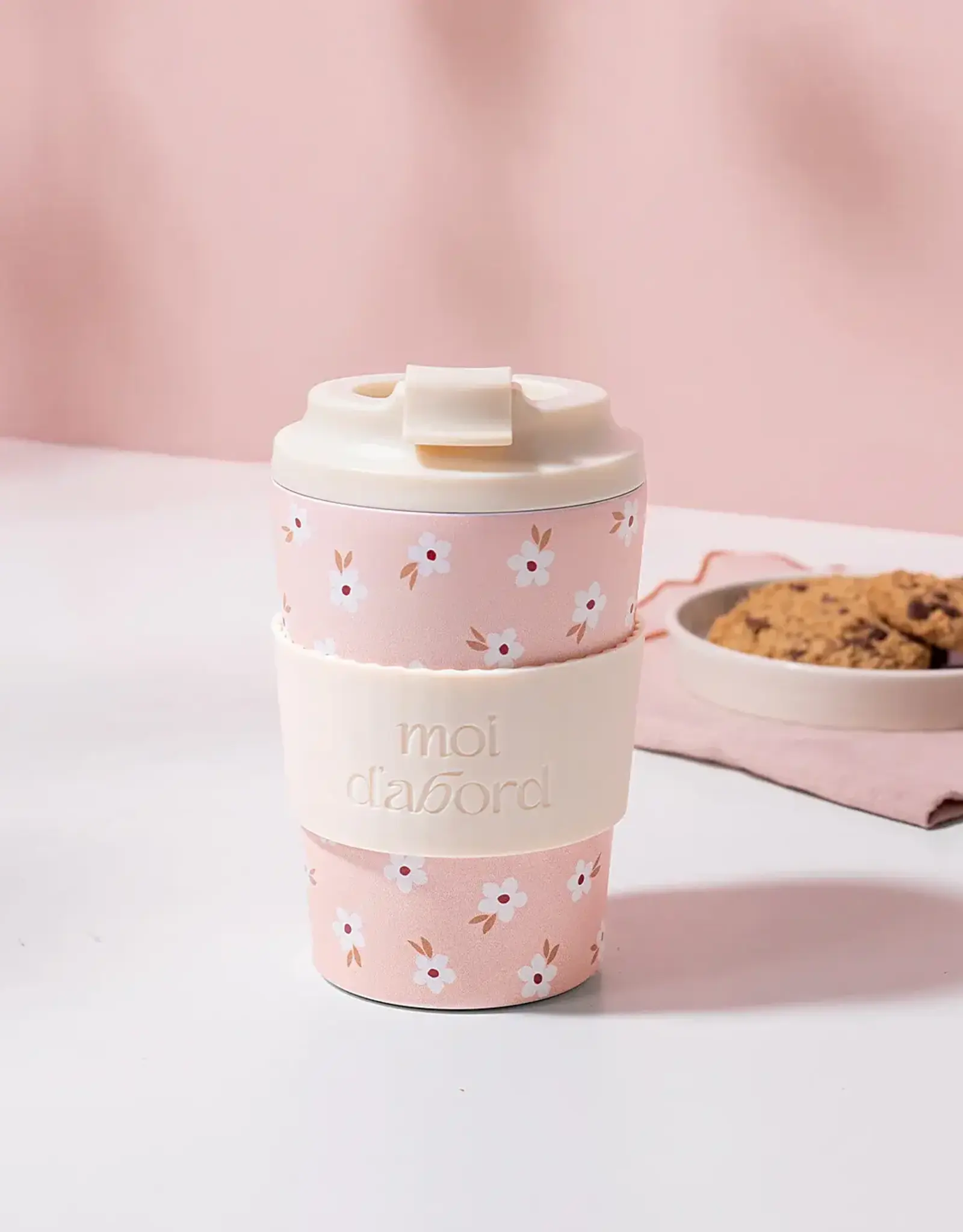 Moi D'Abord Tasse de voyage isotherme - Champ rosé