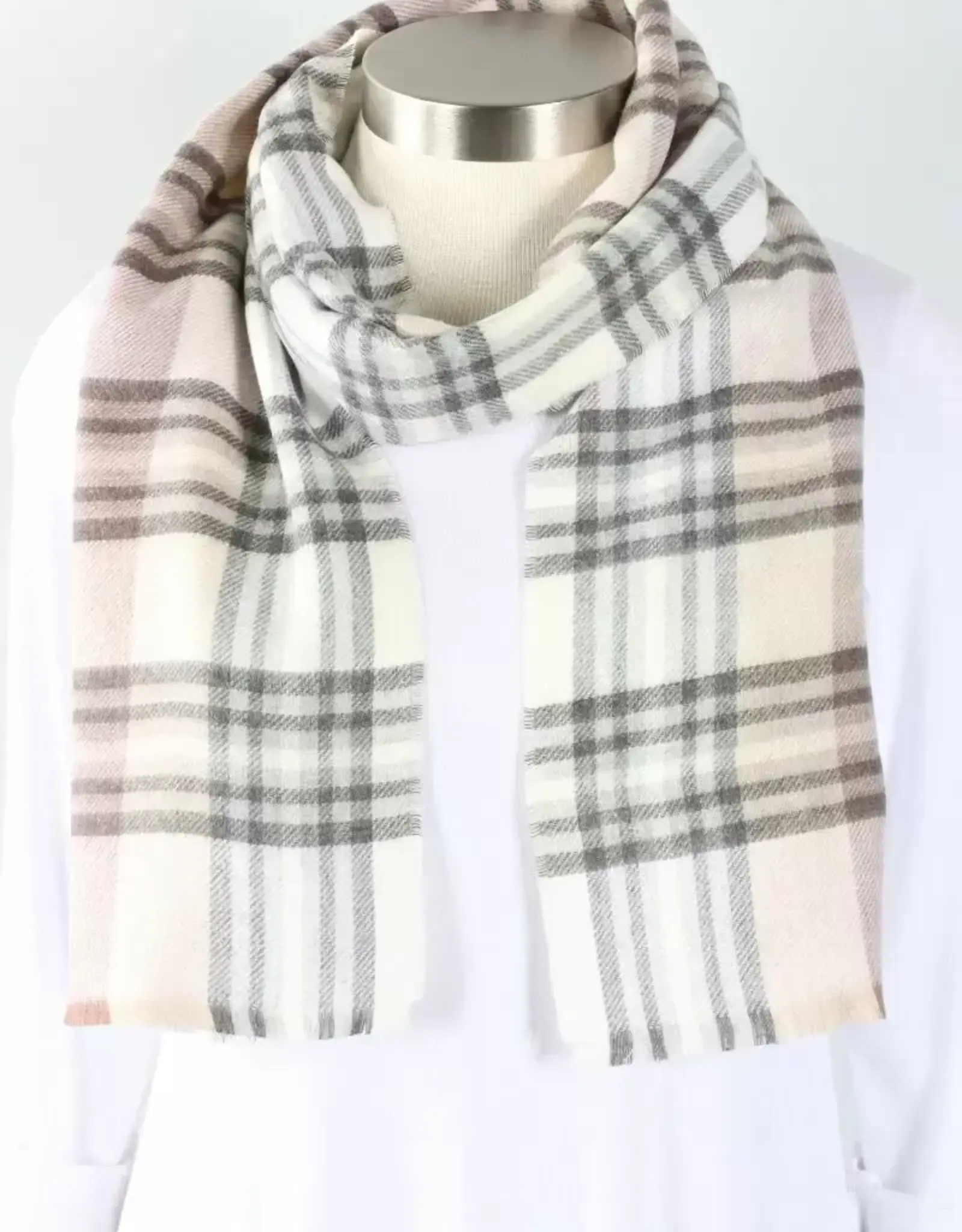 Fraas Foulard étroit plaid - Beige & Gris