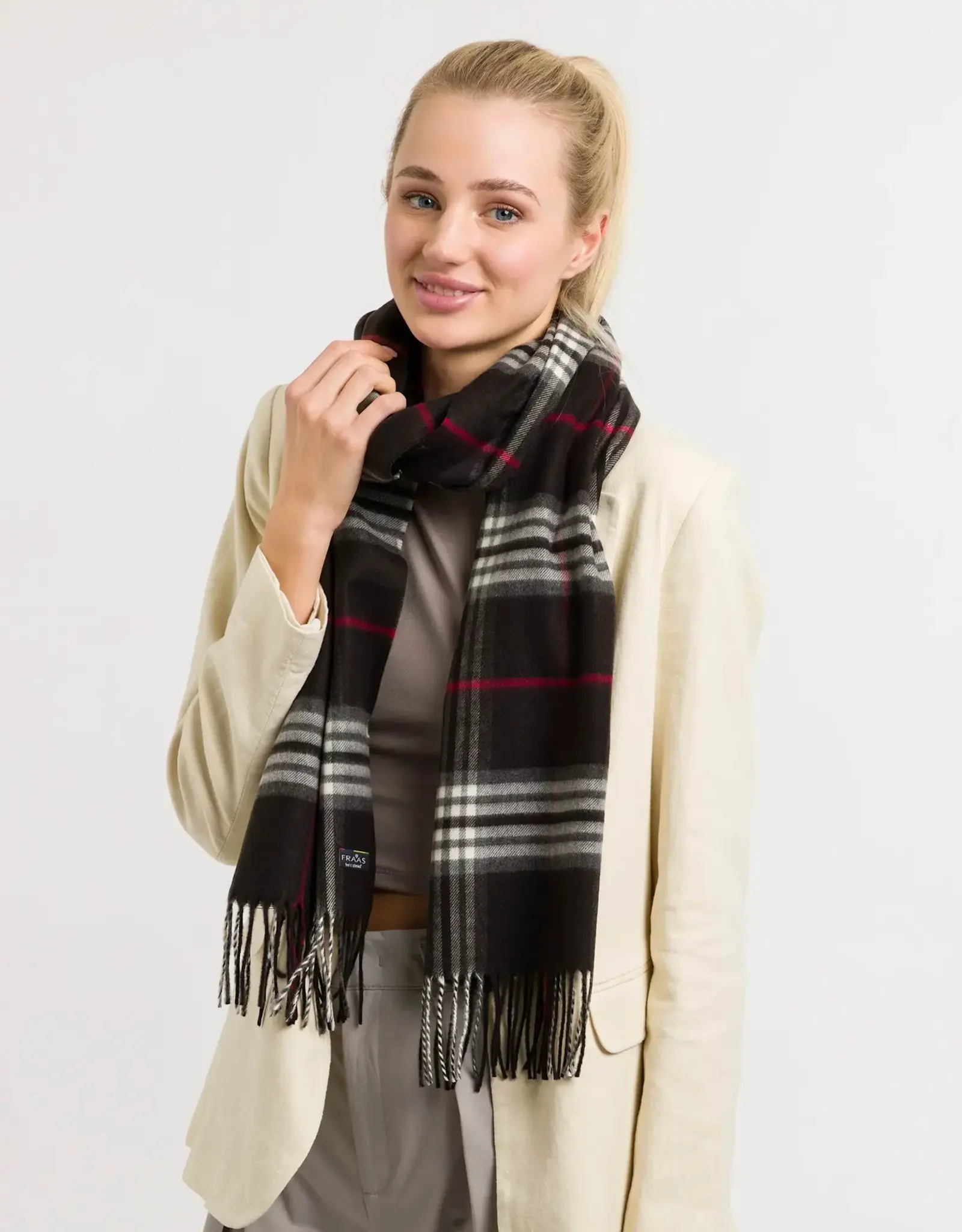 V. FRAAS Foulard cashmink plaid - Noir