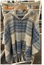 Fraas Poncho zip bouclé plaid - Bleu