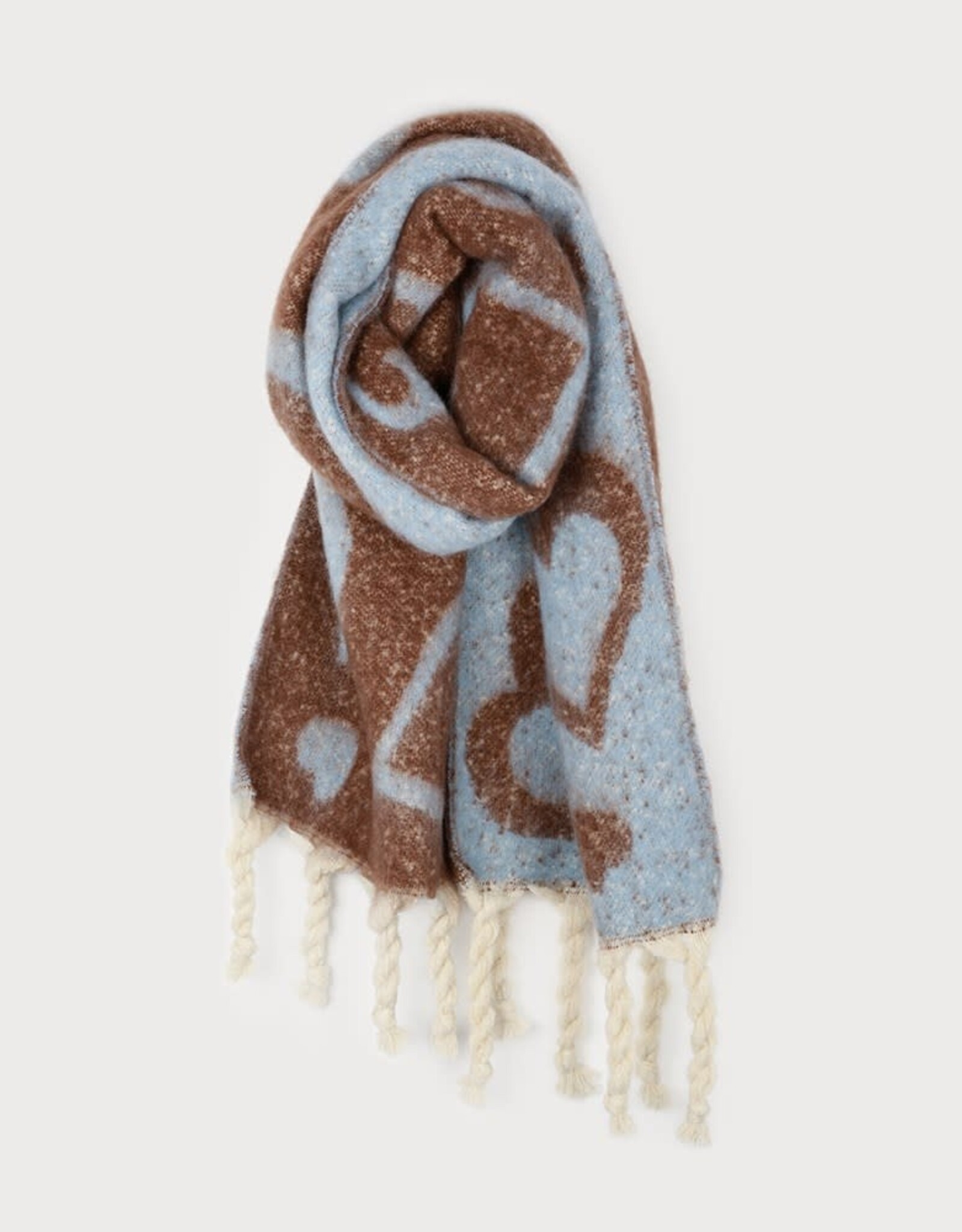 Caracol Grand Foulard Coeurs #6249- Bleu-Brun