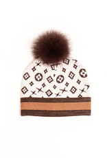 Tuque motif  monogramme  - Brun
