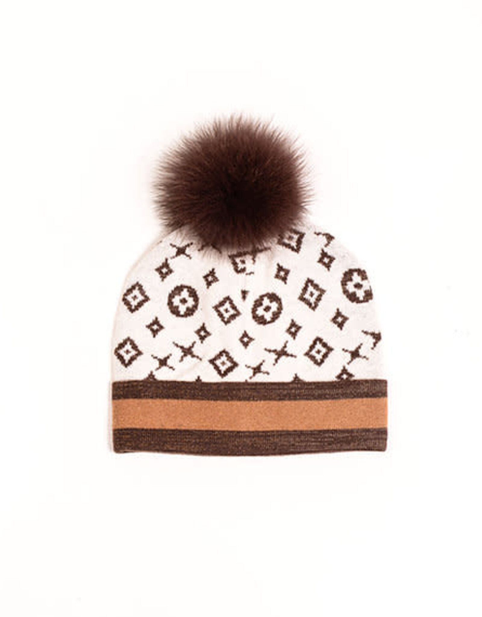 Tuque motif  monogramme  - Brun