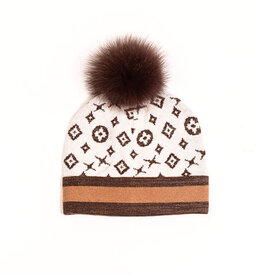 Tuque motif  monogramme  - Brun
