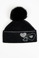 Tuque noir + coeurs brillants