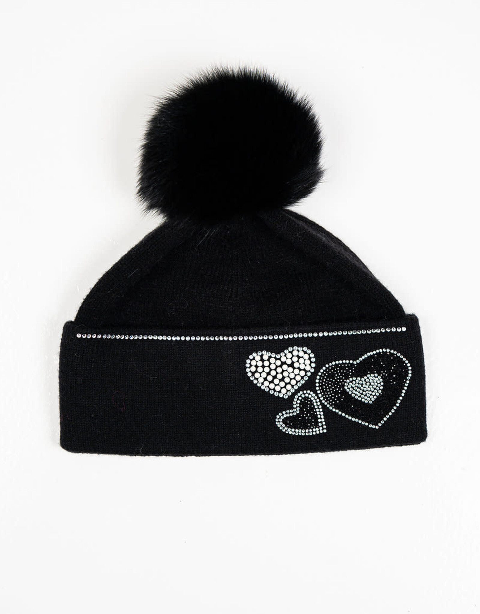 Tuque noir + coeurs brillants
