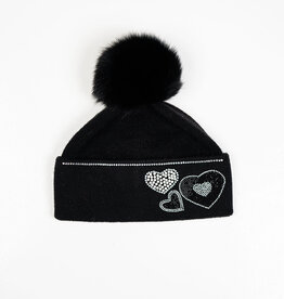 Tuque noir + coeurs brillants