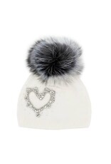 Tuque blanche avec grand coeur cristaux