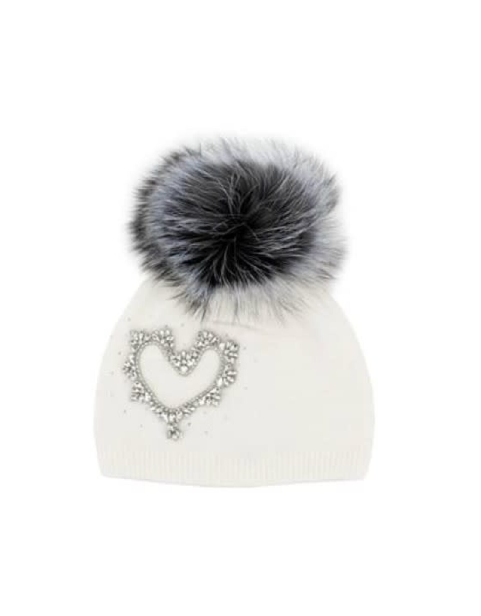Tuque blanche avec grand coeur cristaux
