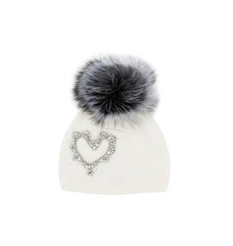 Tuque blanche avec grand coeur cristaux