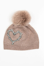 Tuque Taupe avec grand coeur cristaux