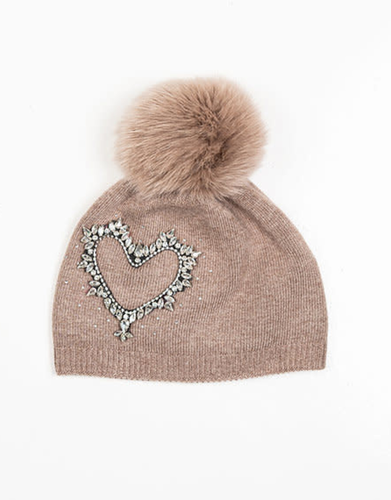 Tuque Taupe avec grand coeur cristaux