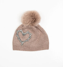 Tuque Taupe avec grand coeur cristaux