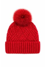 Tuque Tricot Cable + Pompon Rouge