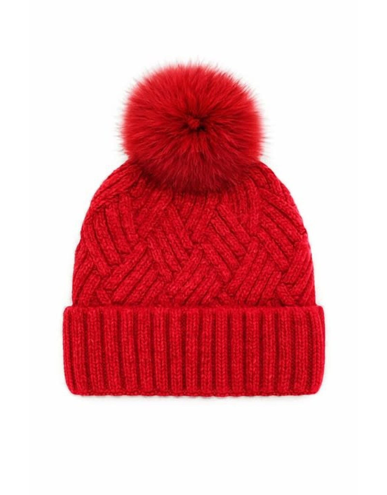Tuque Tricot Cable + Pompon Rouge