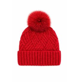 Tuque Tricot Cable + Pompon Rouge