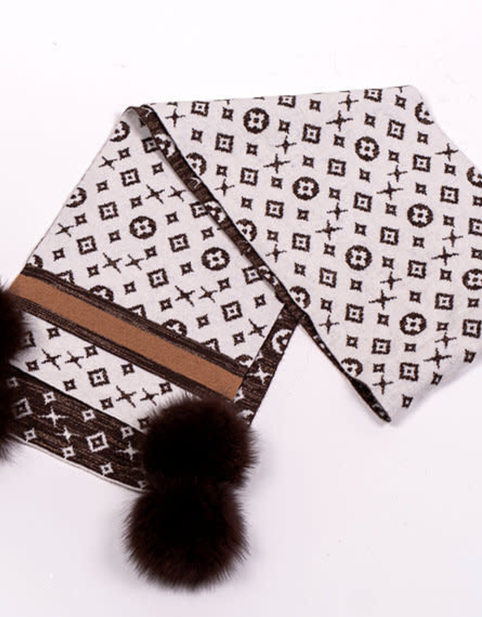 Foulard + pompon  Motif - Crème & Brun