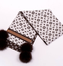 Foulard + pompon  Motif - Crème & Brun