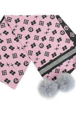 Foulard + pompon  Motif - Rose & Gris