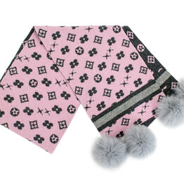 Foulard + pompon  Motif - Rose & Gris