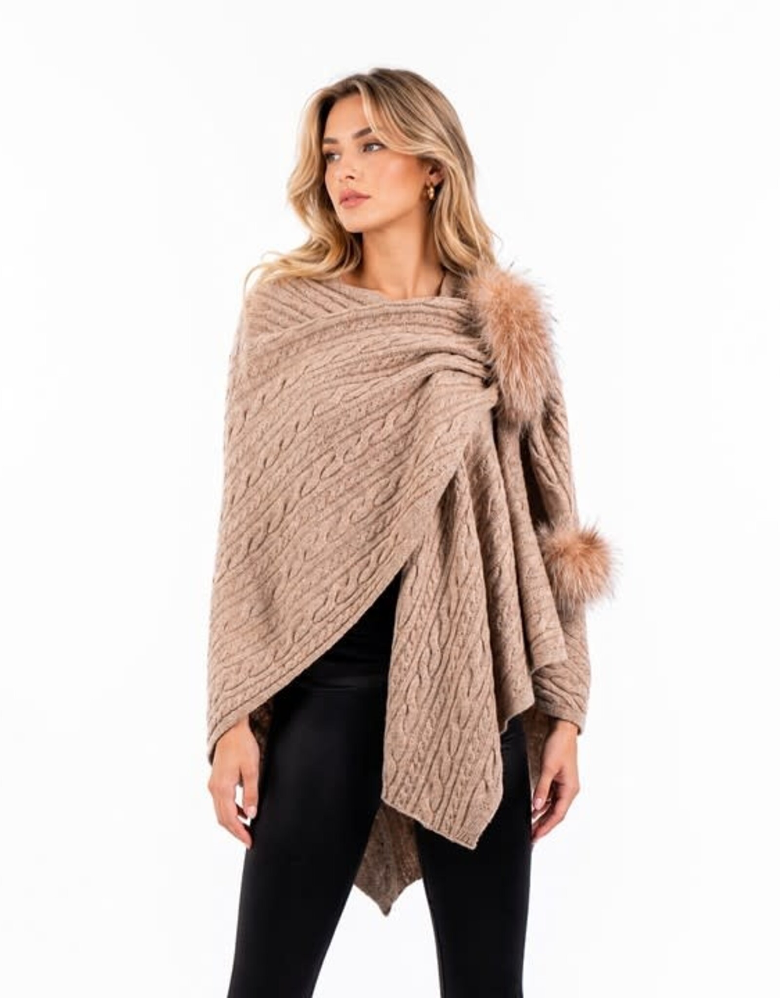 Châle Taupe + pompons