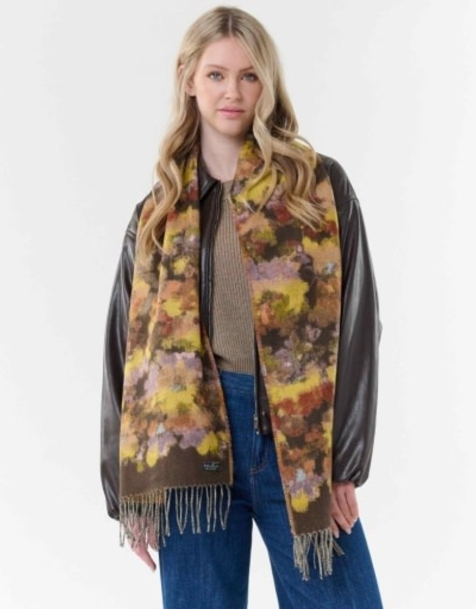 V. FRAAS Foulard fleuri coloré - Brun