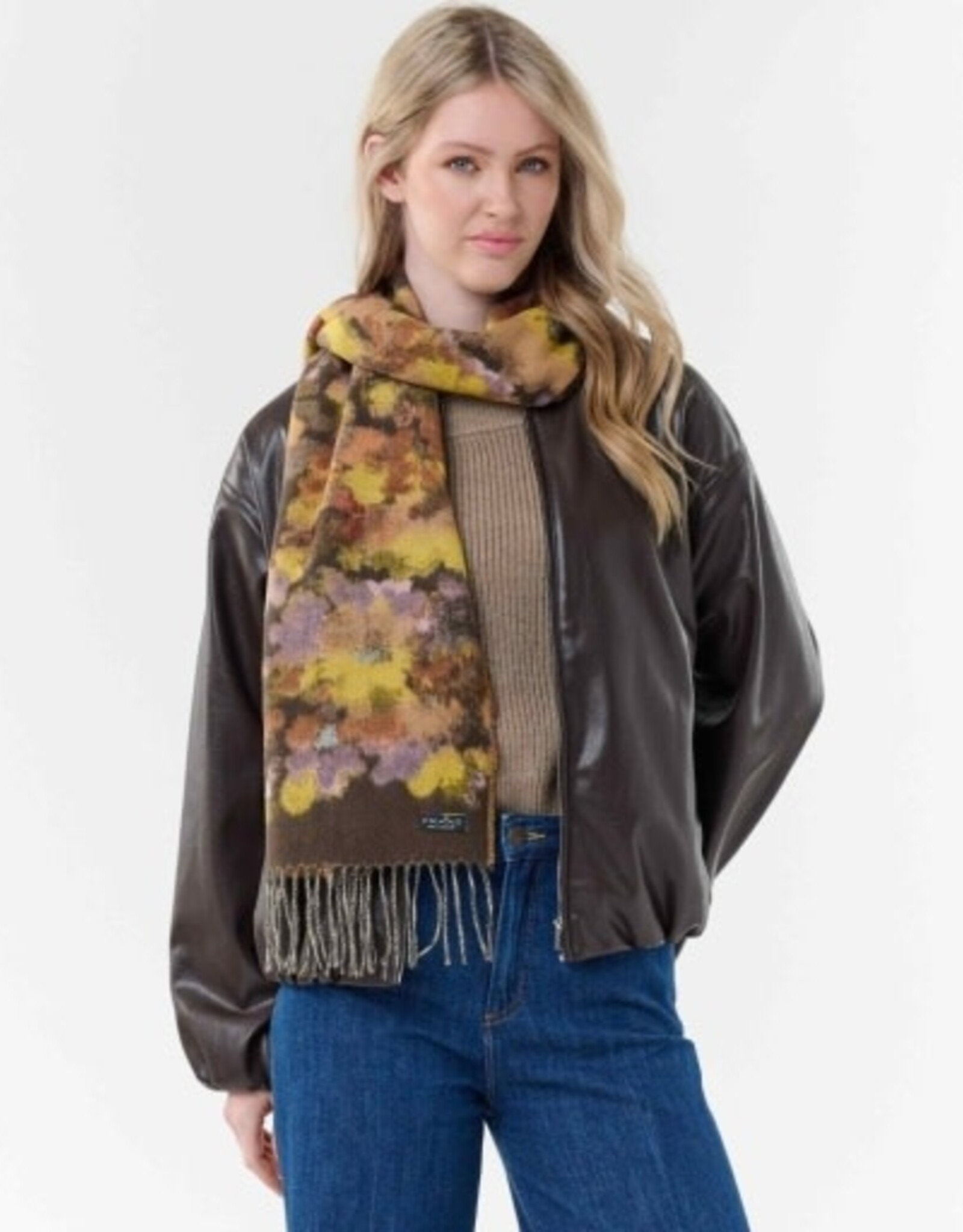 V. FRAAS Foulard fleuri coloré - Brun