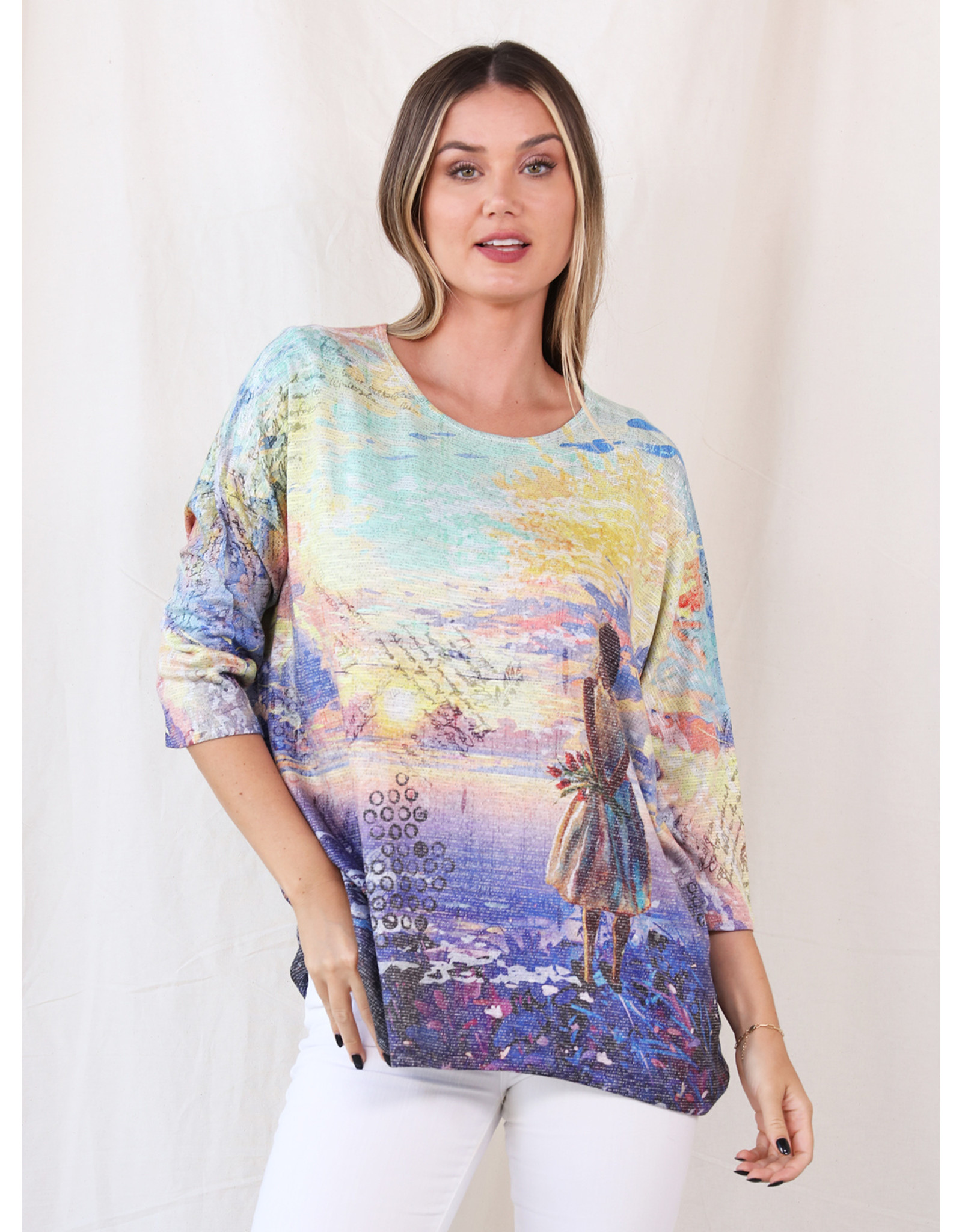 Inoah 3/4 Slv Crew Neck Top T1213PS PJ's Unique Peek