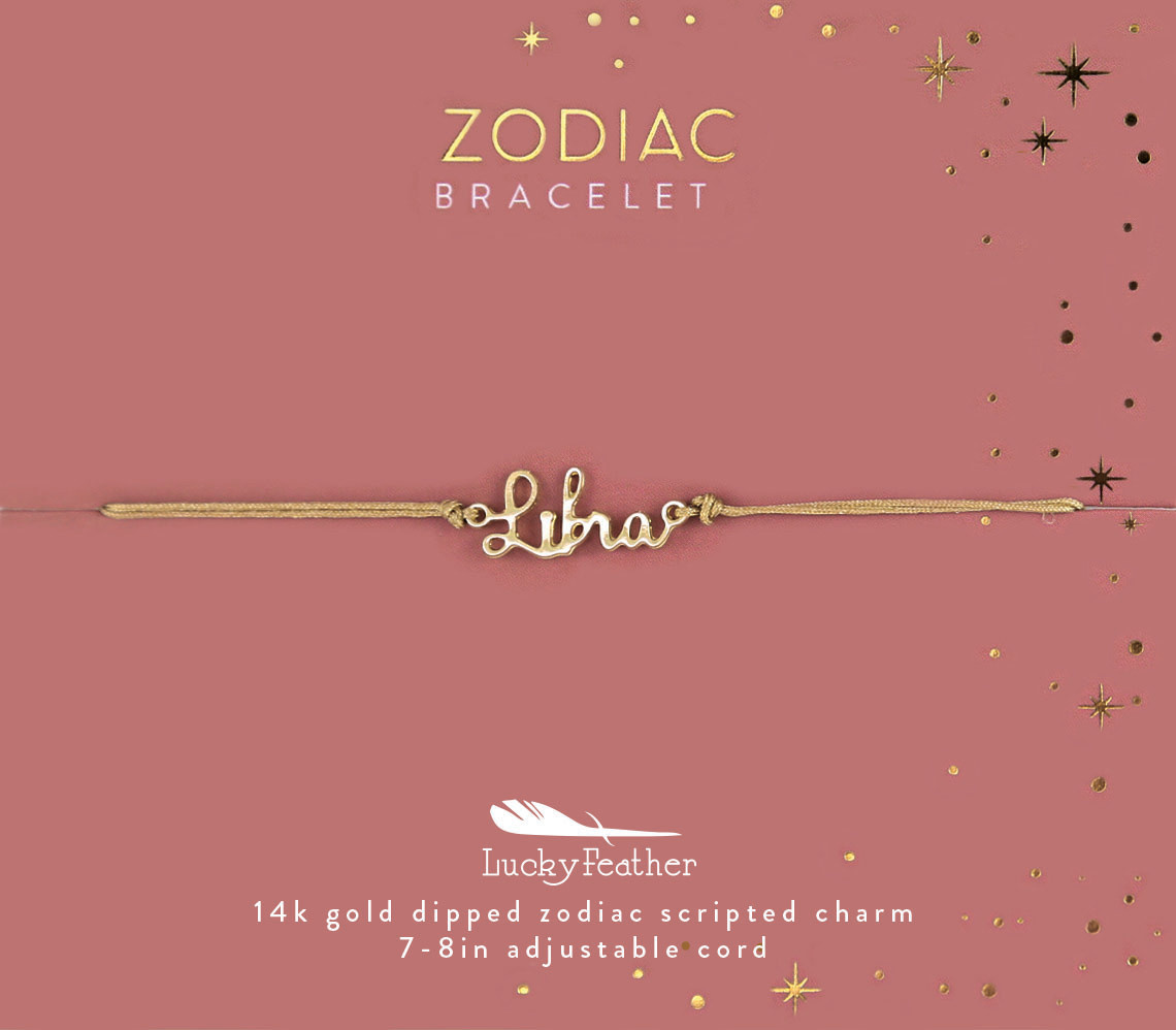 Lucky Feather Zodiac Script Cord Bracelet