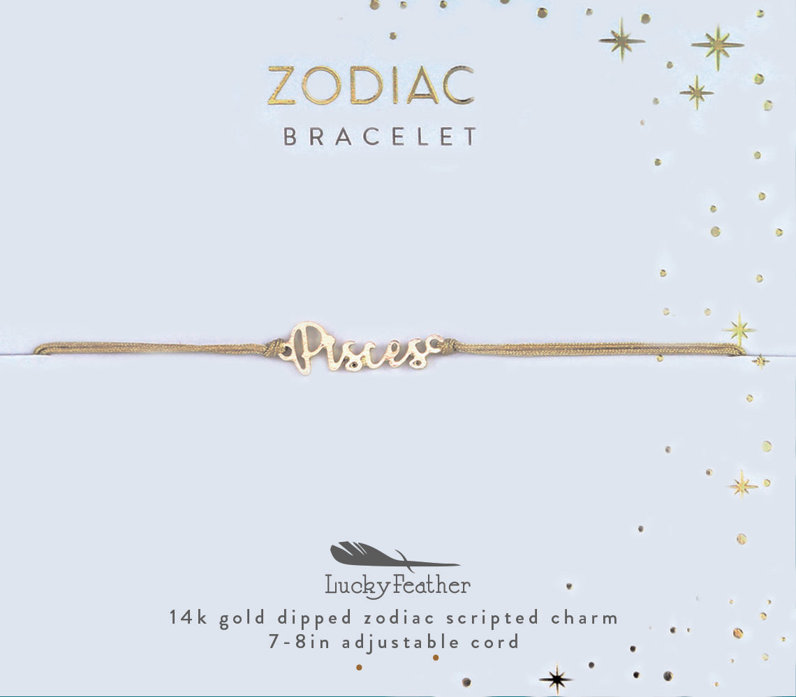 Lucky Feather Zodiac Script Cord Bracelet