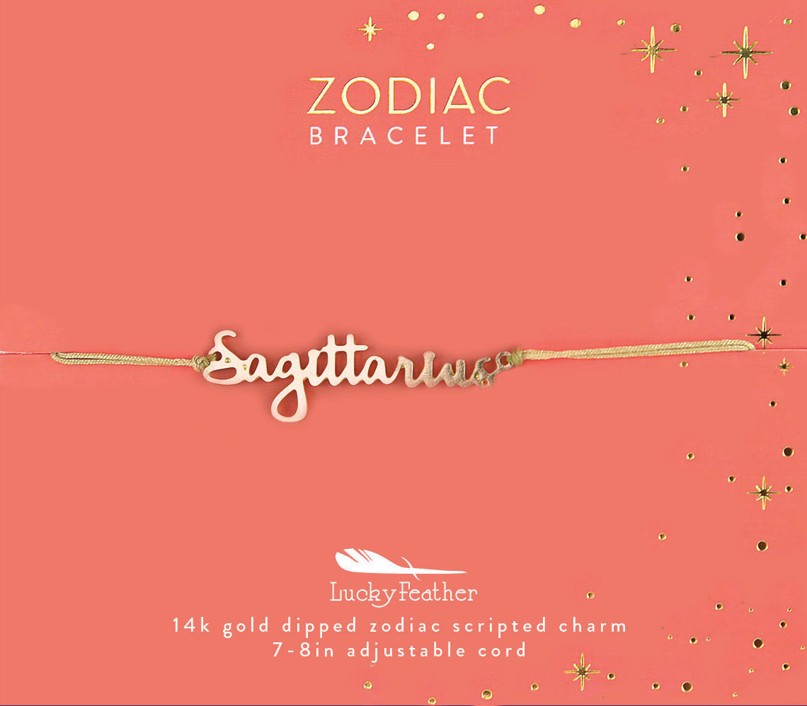 Lucky Feather Zodiac Script Cord Bracelet