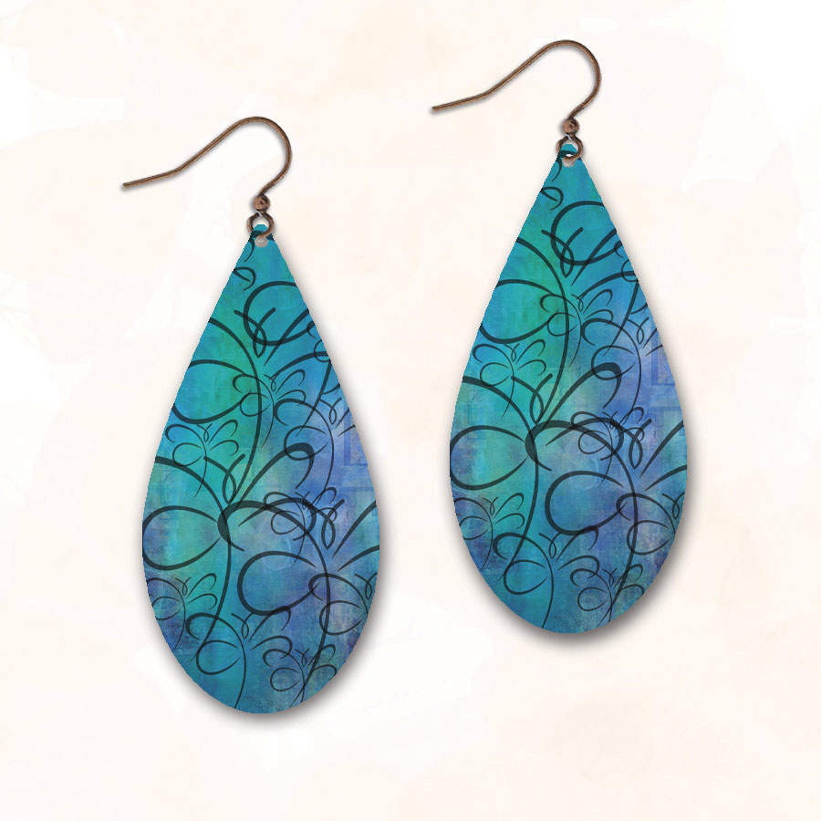 Illustrated Light DC Design Earrings- Abstract Teardrop