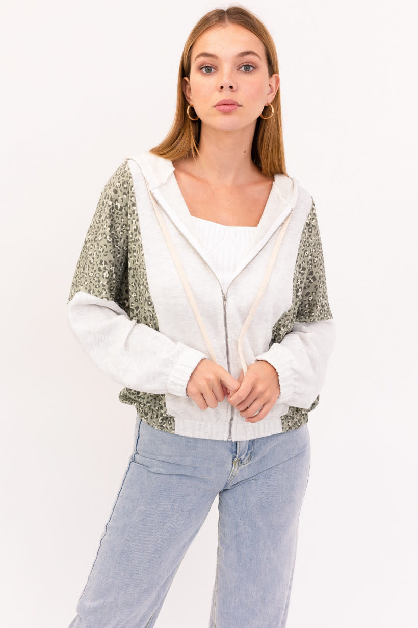 leopard zip up hoodie