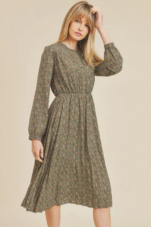 Ditsy Floral Print Pleated Midi Dress - FINAL SALE – Inherit Co.