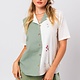 Le Lis Short Sleeve Color Blocked Embroidered Shirt