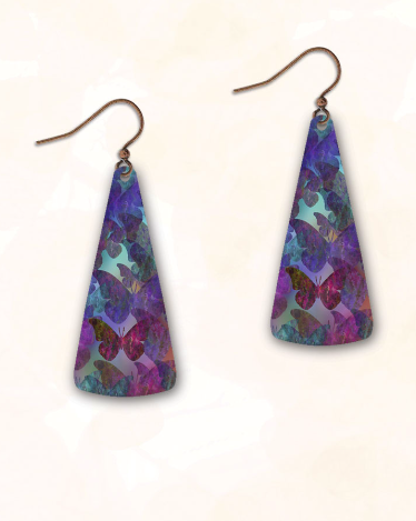 Illustrated Light Abstract Purple Butterfly Earrings