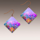 Illustrated Light Diamond Shaped - Purple Field of Flowers Earrings