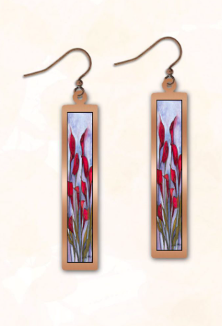 Illustrated Light Long Rectangle- Cala Lily Earrings