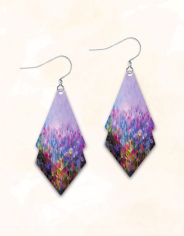 Illustrated Light Double Diamond Shape - Flowers Earrings