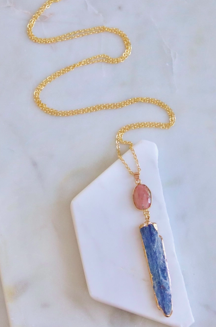 MESA BLUE Pink Opal- Kyanite Slice Necklace
